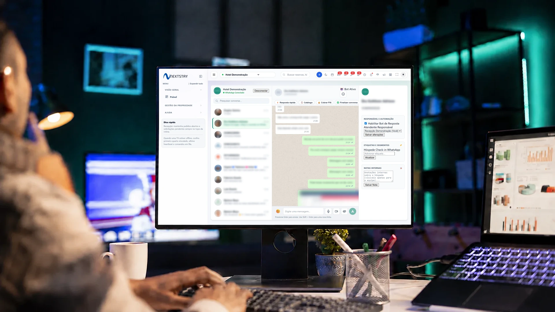 Atendimento WhatsApp e painel de gestão NextStay