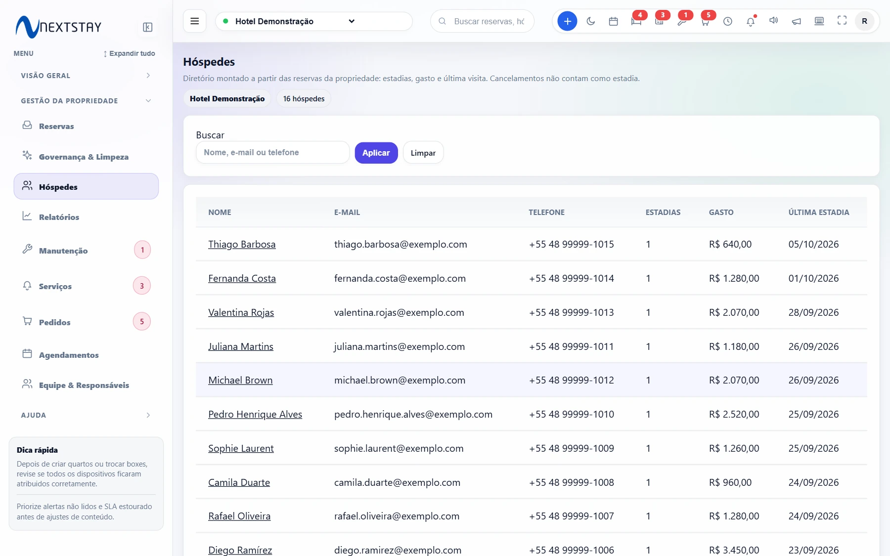 Diretório de Hóspedes & CRM - Sistema NextStay